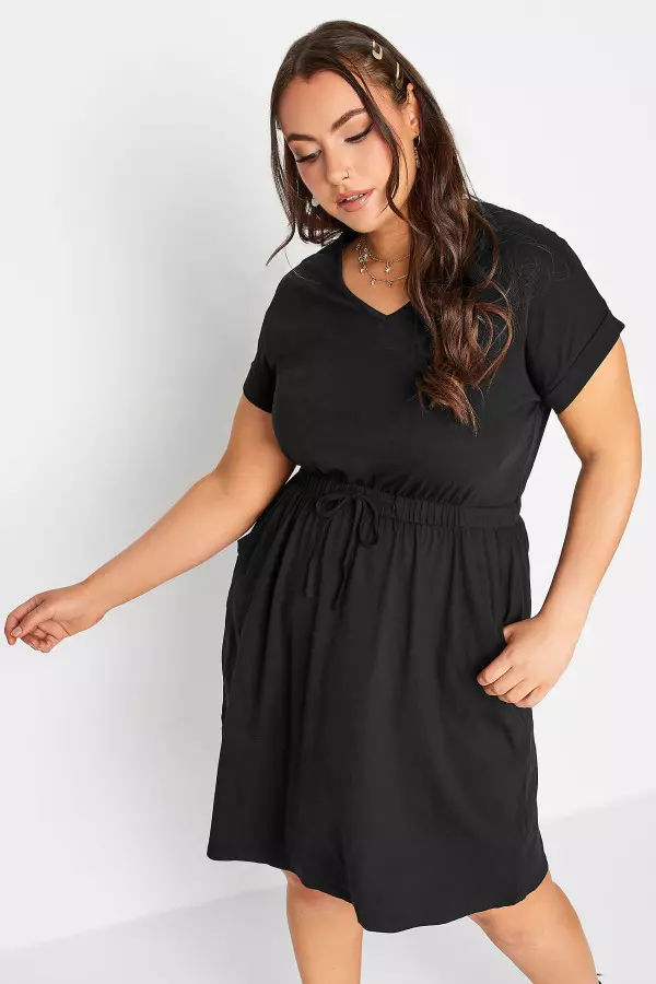 Yours Curve Black Cotton Tshirt Dress, Women's Curve & Plus Size, Yours