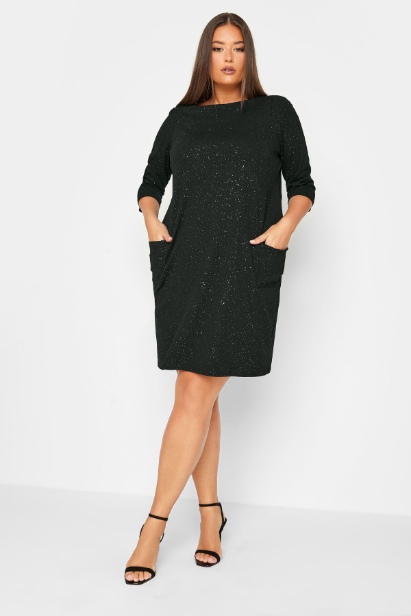 Yours Curve Black & Silver Glitter Tunic Dress, Women's Curve & Plus Size, Yours
