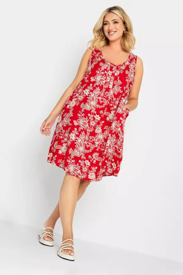 Yours Curve Red Paisley Print Pocket Dress, Women's Curve & Plus Size, Yours
