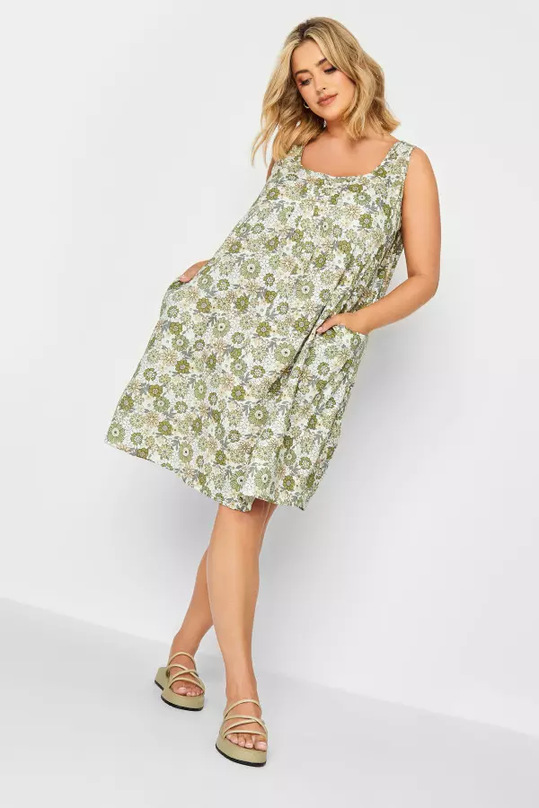 Yours Curve Green Floral Print Pocket Dress, Women's Curve & Plus Size, Yours