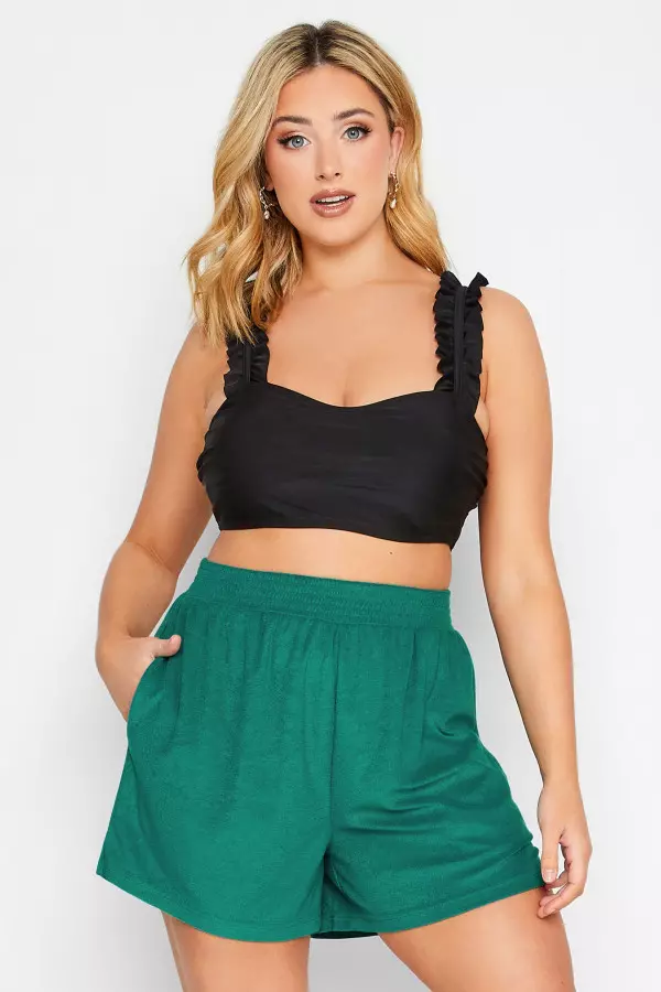 Yours Curve Turquoise Green Towelling Beach Shorts, Women's Curve & Plus Size, Yours