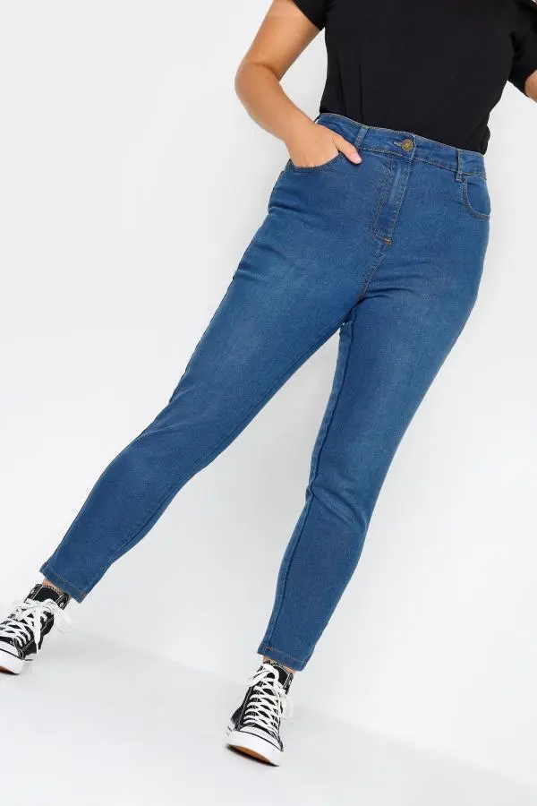 Yours For Good Plus Size Mid Blue Skinny Stretch Ava Jeans Size Short > 14