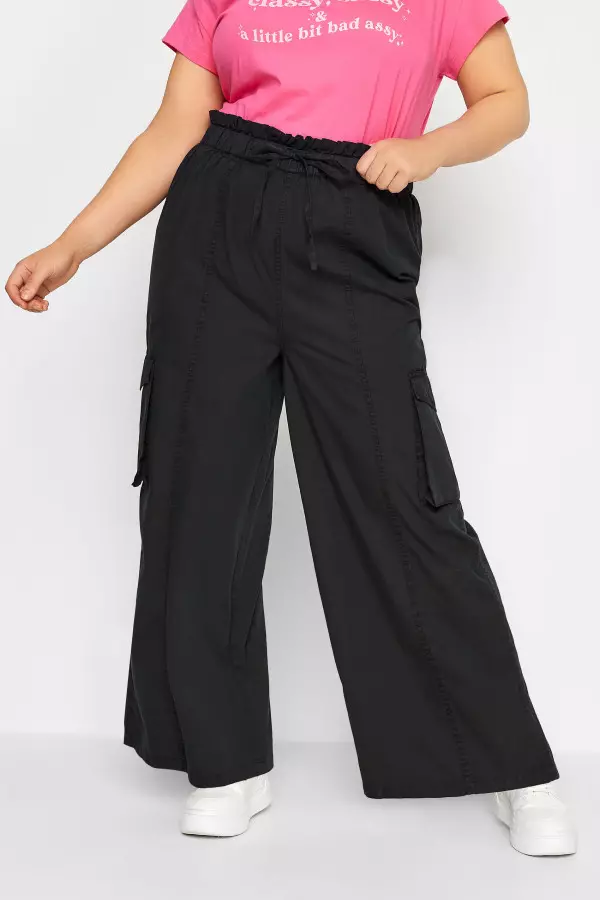 Limited Collection Curve Black Washed Cargo Wide Leg Trousers, Women's Curve & Plus Size, Limited Collection