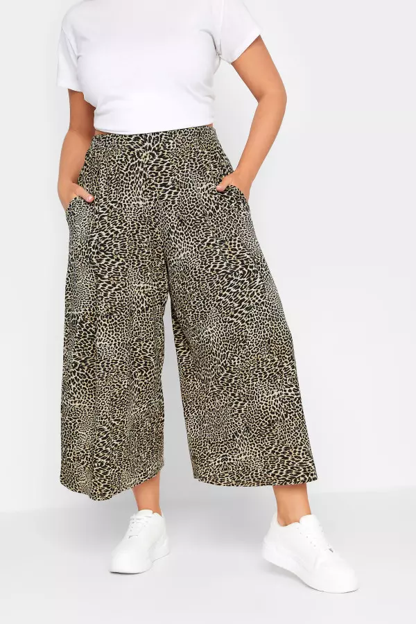 Limited Collection Curve Black Leopard Print Extra Wide Leg Culottes, Women's Curve & Plus Size, Limited Collection