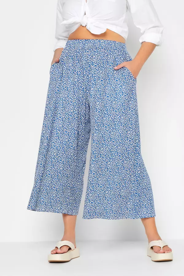 Limited Collection Curve Blue Ditsy Print Extra Wide Leg Culottes, Women's Curve & Plus Size, Limited Collection