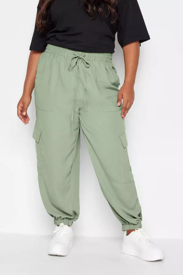 Limited Collection Curve Khaki Green Cargo Pocket Trousers, Women's Curve & Plus Size, Limited Collection