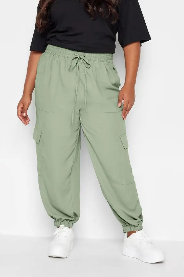 Yours Plus Size Khaki Green Cargo Pocket Trousers Size 26-28