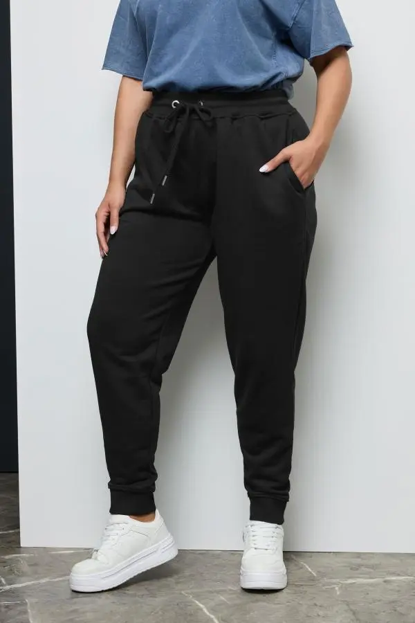 Yours Plus Size Black Elasticated Joggers Size 18
