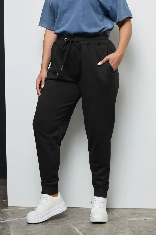 Yours Plus Size Black Elasticated Joggers Size 26-28