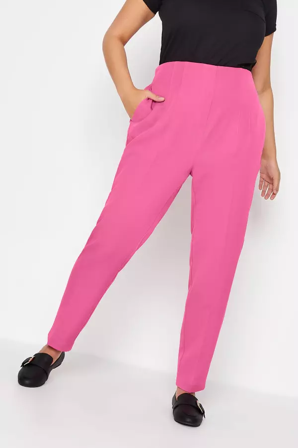 Yours Curve Bright Pink Darted Waist Tapered Trousers, Women's Curve & Plus Size, Yours