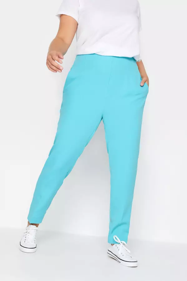 Yours Curve Bright Blue Darted Waist Tapered Trousers, Women's Curve & Plus Size, Yours