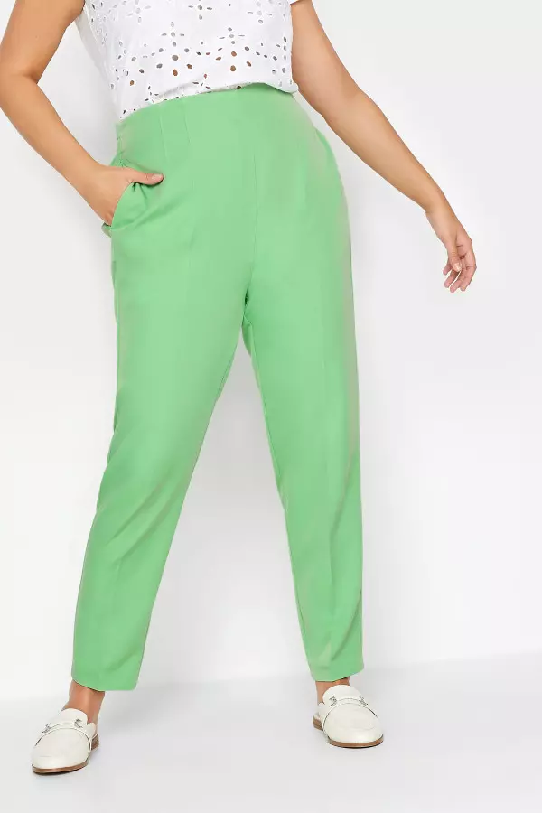 Yours Curve Green Darted Waist Tapered Trousers, Women's Curve & Plus Size, Yours