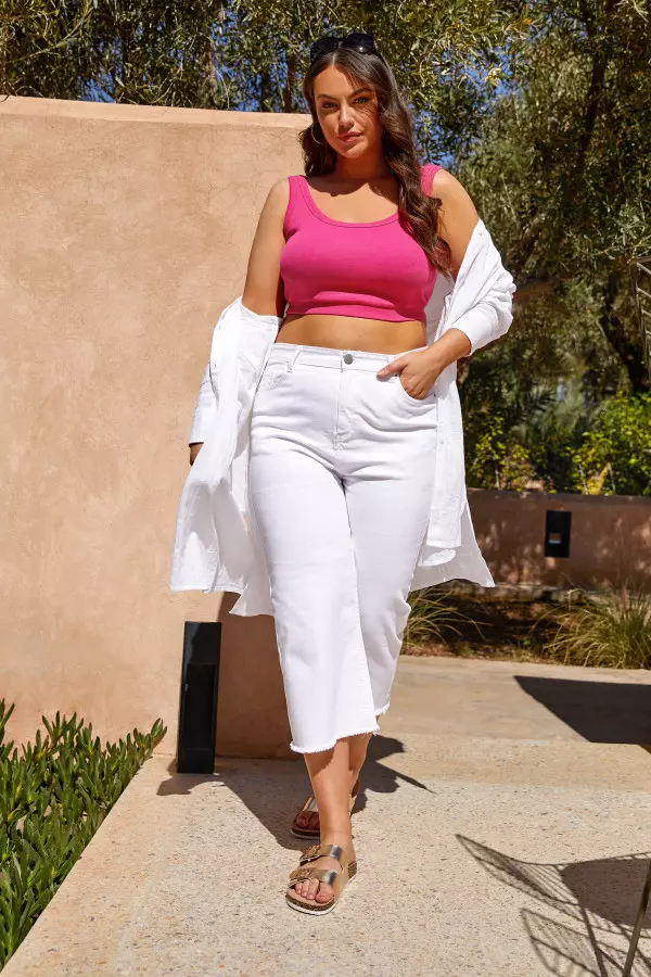 Yours Curve White Stretch Wide Leg Cropped Jeans, Women's Curve & Plus Size, Yours