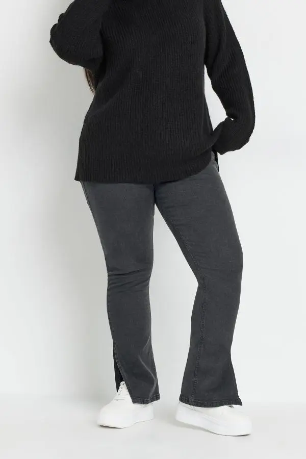 Yours Plus Size Black Side Split Straight Leg Jeans Size 30-32