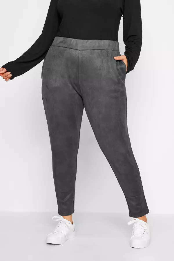 Yours Curve Grey Stretch Soft Touch Faux Suede Joggers, Women's Curve & Plus Size, Yours
