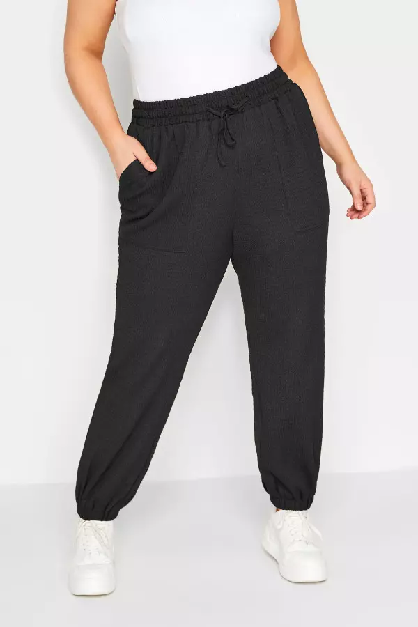 Yours Curve Black Crinkle Cargo Joggers, Women's Curve & Plus Size, Yours