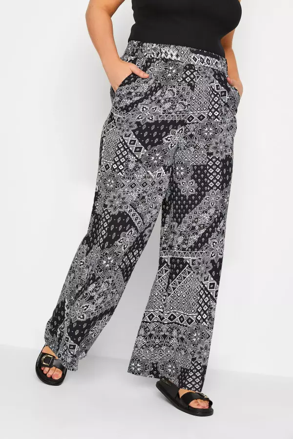 Yours Curve Black Paisley Print Wide Leg Trousers, Women's Curve & Plus  Size, Yours - Pockets For Women