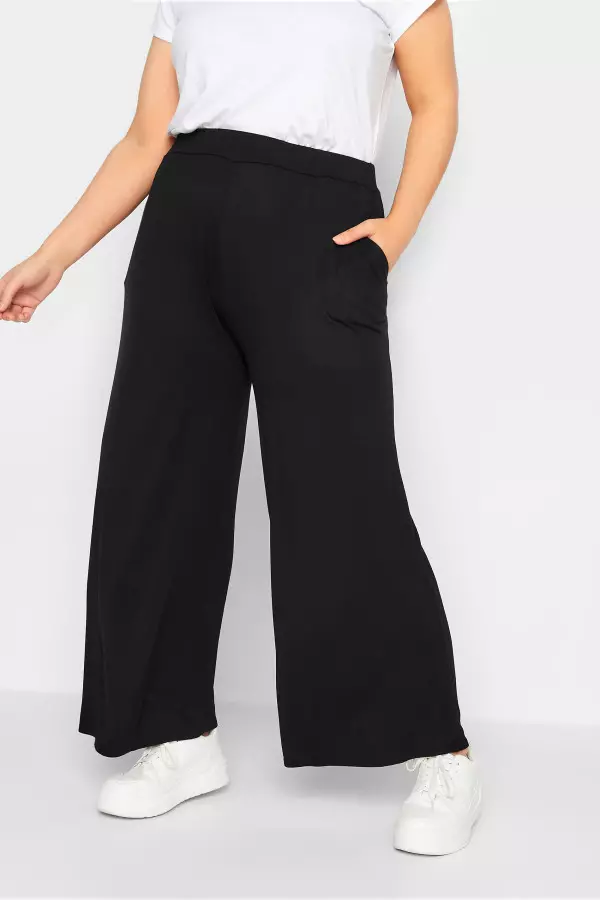 Yours Curve Black Wide Leg Stretch Trousers, Women's Curve & Plus Size, Yours