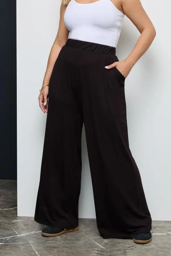 Yours Curve Black Wide Leg Stretch Trousers, Women's Curve & Plus Size, Yours
