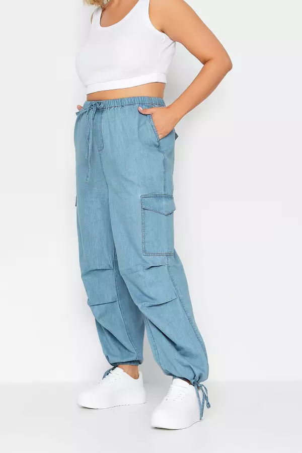 Yours Curve Blue Denim Cargo Jeans, Women's Curve & Plus Size, Yours