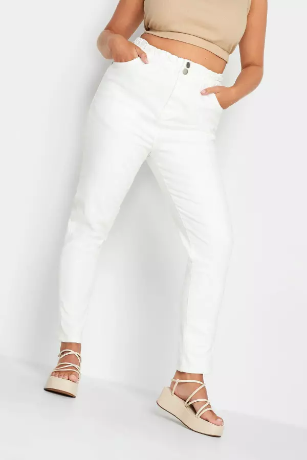 Yours Curve White Stretch Elasticated Waist Mom Jeans, Women's Curve & Plus Size, Yours