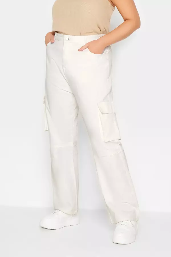 Yours Curve White Cargo Trousers, Women's Curve & Plus Size, Yours