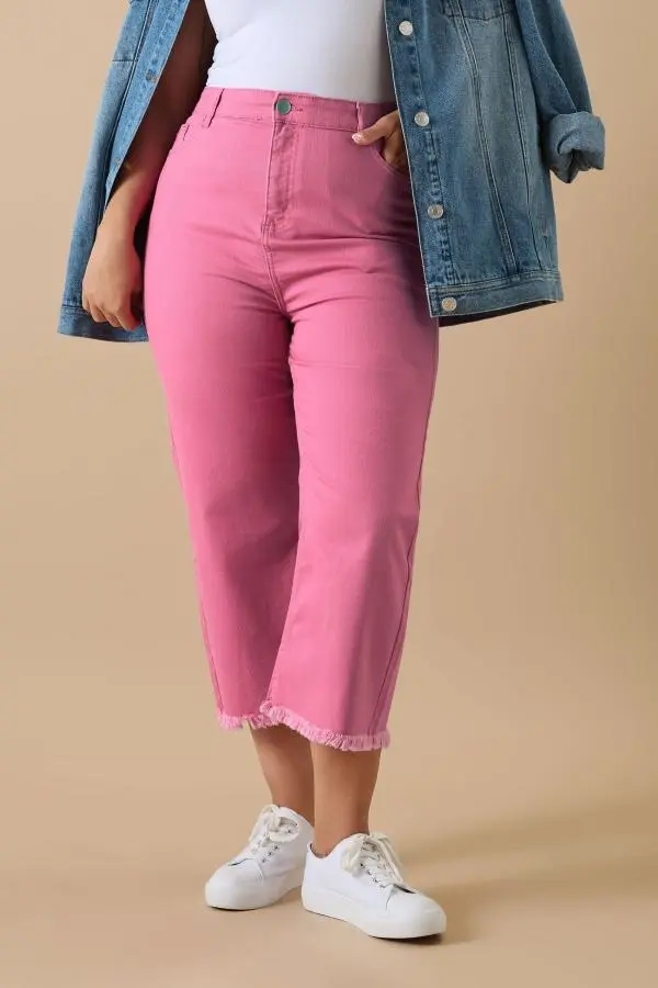 Yours Curve Hot Pink Stretch Cropped Jeans, Women's Curve & Plus Size, Yours