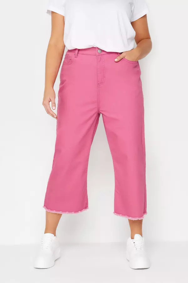 Yours Curve Hot Pink Stretch Cropped Jeans, Women's Curve & Plus Size, Yours