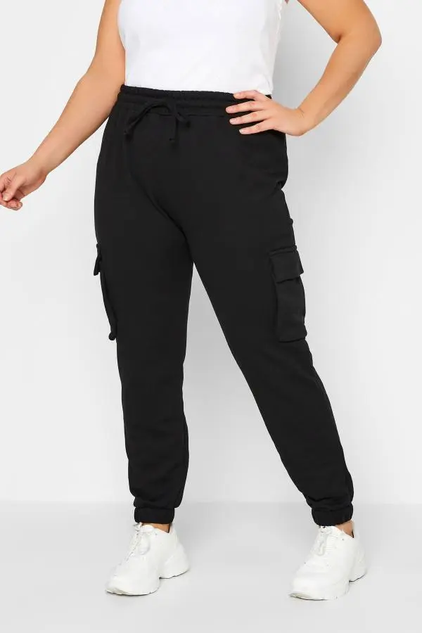 Yours Plus Size Black Cargo Joggers Size 26-28
