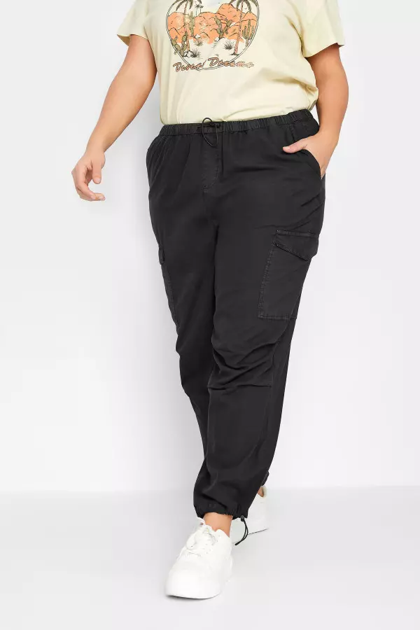 Yours Curve Black Cargo Parachute Trousers, Women's Curve & Plus Size, Yours
