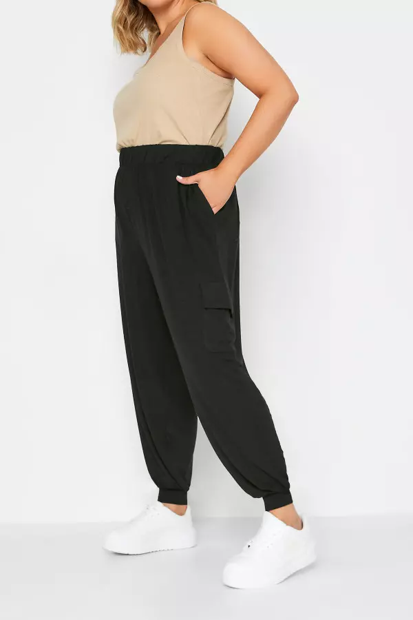 Yours Curve Black Jersey Harem Cargo Trousers, Women's Curve & Plus Size, Yours