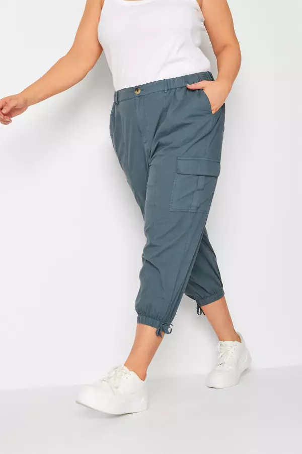 Yours Curve Grey Cropped Cargo Trousers, Women's Curve & Plus Size, Yours