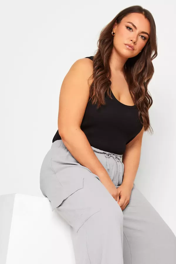 Yours Curve Grey Wide Leg Crepe Cargo Trousers, Women's Curve & Plus Size, Yours