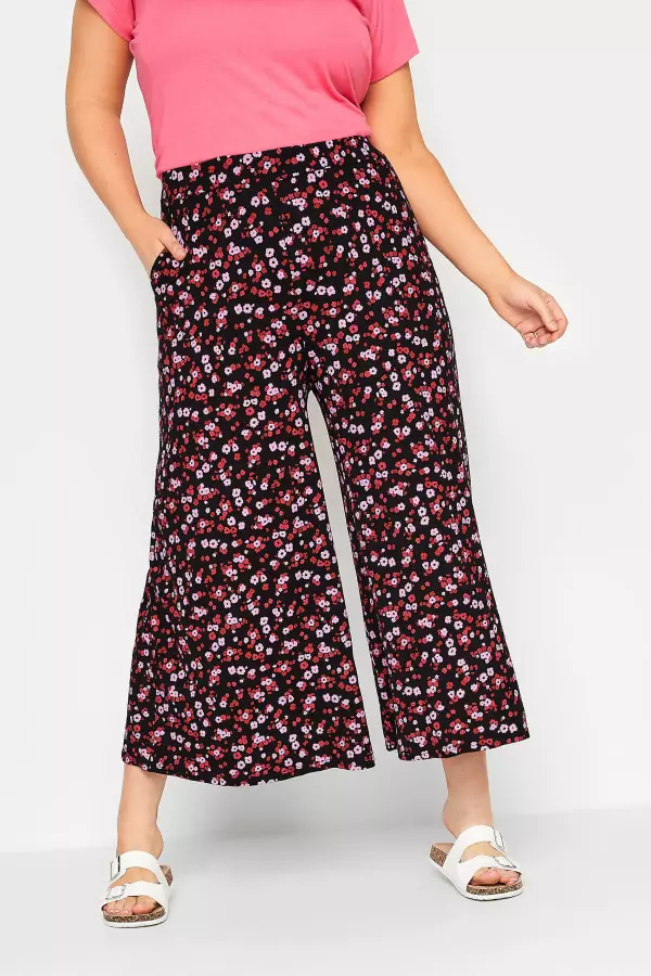 Yours Curve Red And Pink Floral Midaxi Culottes, Women's Curve & Plus Size, Yours