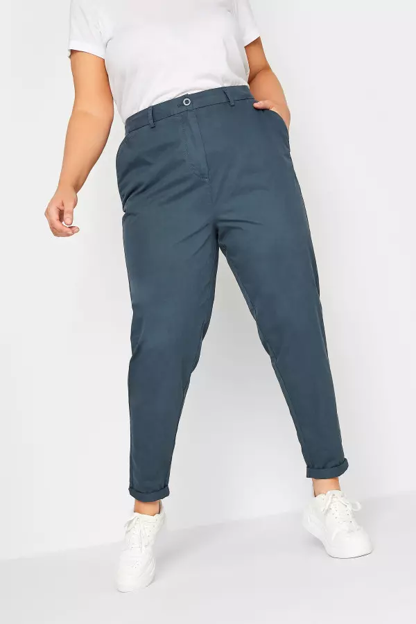 Yours Curve Dark Blue Straight Leg Chino Trousers, Women's Curve & Plus Size, Yours