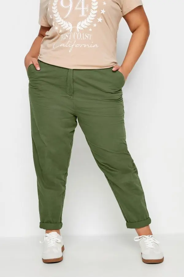 Yours Plus Size Khaki Green Straight Leg Chino Trousers Size 16