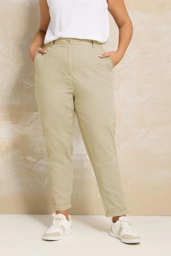 Yours Curve Beige Brown Straight Leg Chino Trousers, Women's Curve & Plus Size, Yours