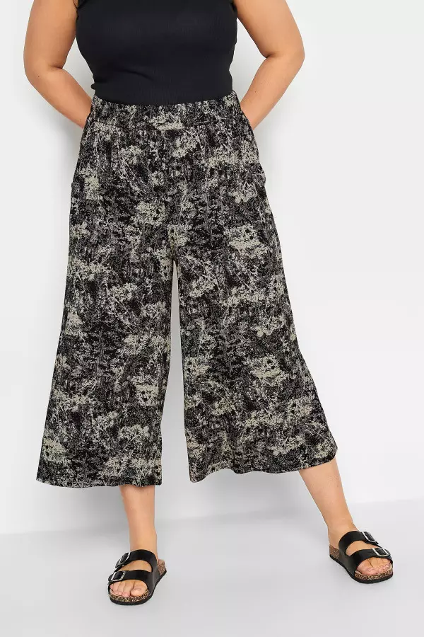Yours Curve Black Abstract Print Midaxi Culottes, Women's Curve & Plus Size, Yours