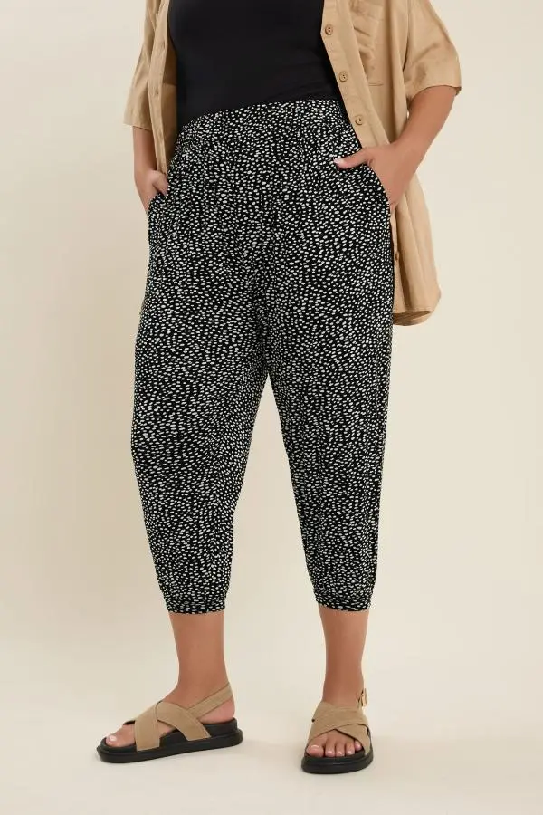 Yours Curve Black Spot Print Cropped Harem Joggers, Women's Curve & Plus Size, Yours