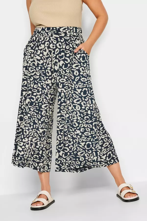 Yours Curve Blue & Natural Abstract Print Midaxi Culottes, Women's Curve & Plus Size, Yours