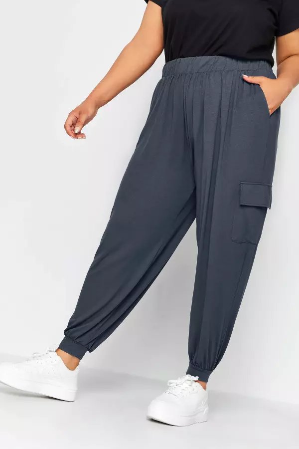 Yours Curve Grey Jersey Harem Cargo Trousers, Women's Curve & Plus Size, Yours