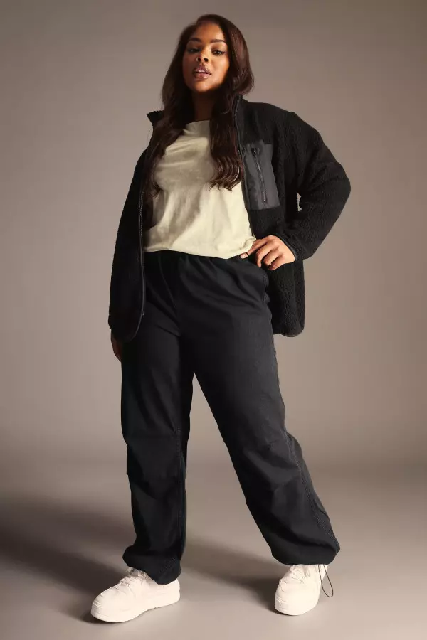 Yours Curve Black Denim Parachute Jeans, Women's Curve & Plus Size, Yours