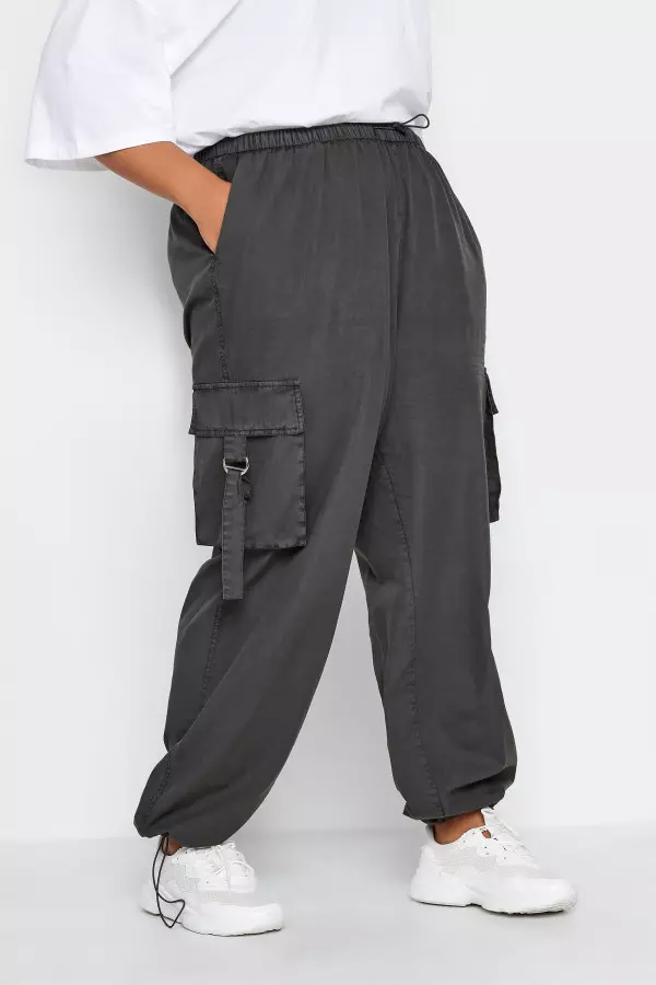 Yours Curve Grey Cargo Parachute Trouser, Women's Curve & Plus Size, Yours
