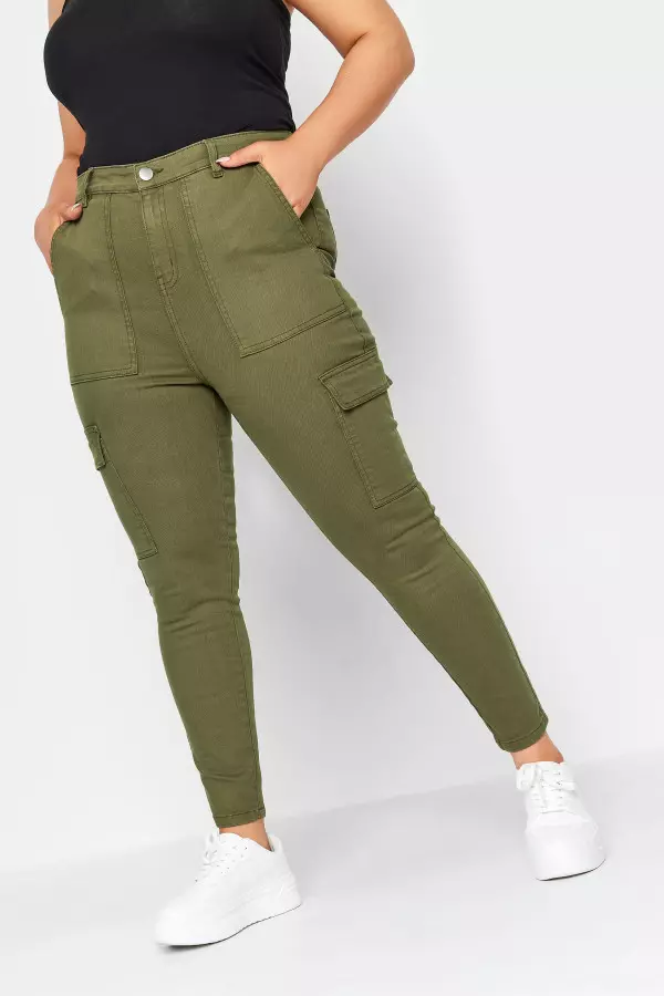 Yours Curve Khaki Green Cargo Ava Jeans, Women's Curve & Plus Size, Yours