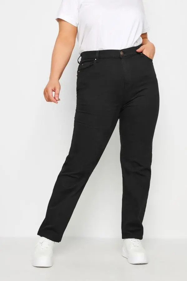 Yours Plus Size Black Straight Leg Ruby Jeans Size Short > 28