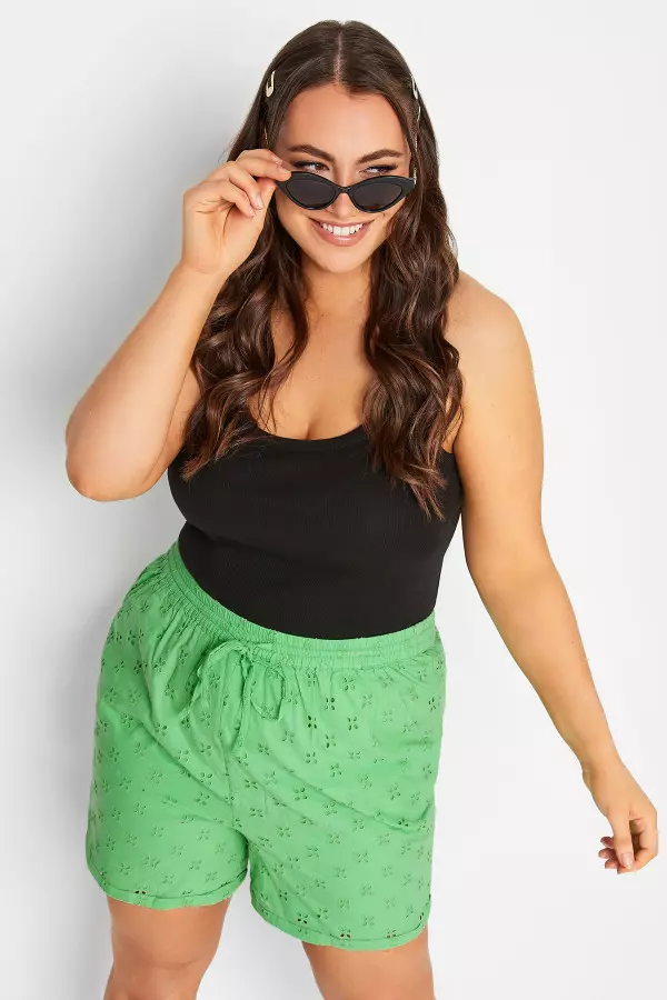 Limited Collection Curve Green Broderie Anglaise Shorts, Women's Curve & Plus Size, Limited Collection