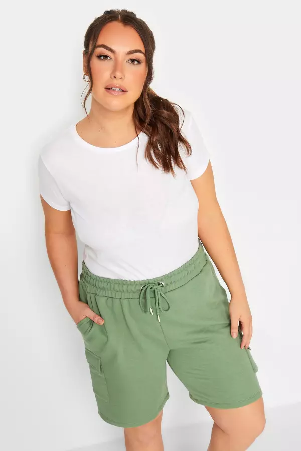 Yours Curve Sage Green Cargo Jogger Shorts, Women's Curve & Plus Size, Yours