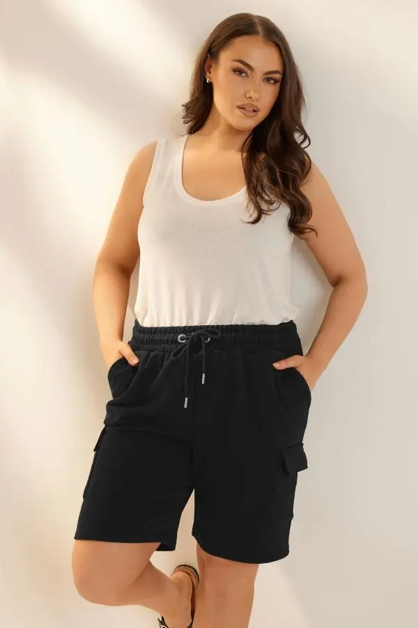 Yours Curve Black Cargo Jogger Short, Women's Curve & Plus Size, Yours