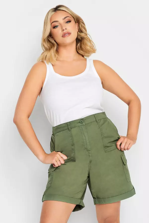 Yours Curve Khaki Green Cargo Chino Shorts, Women's Curve & Plus Size, Yours