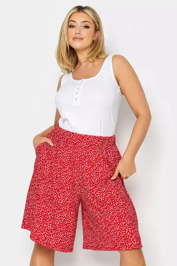Yours Curve Red Abstract Print Pull On Shorts, Women's Curve & Plus Size, Yours
